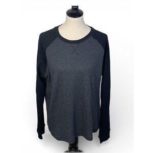 Retrofit Mens Waffle Knit Thermal Shirt Grey Black Raglan Long Sleeve Size M NEW
